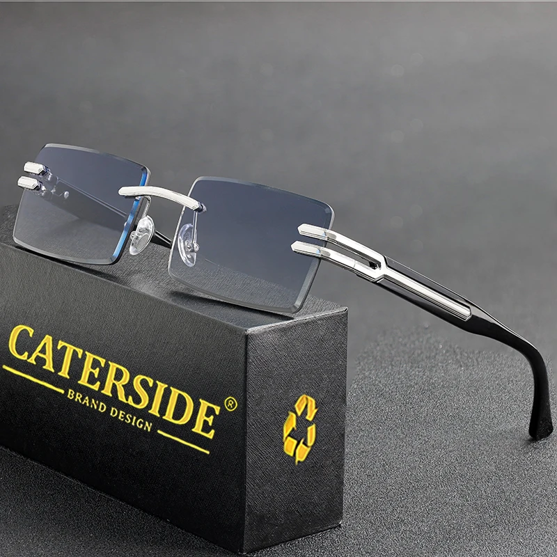 

CATERSIDE новые ретро солнцезащитные очки без оправы для мужчин и женщин, роскошные солнцезащитные очки в стиле панк с прямоугольной резьбой, деловые уличные солнцезащитные очки UV400