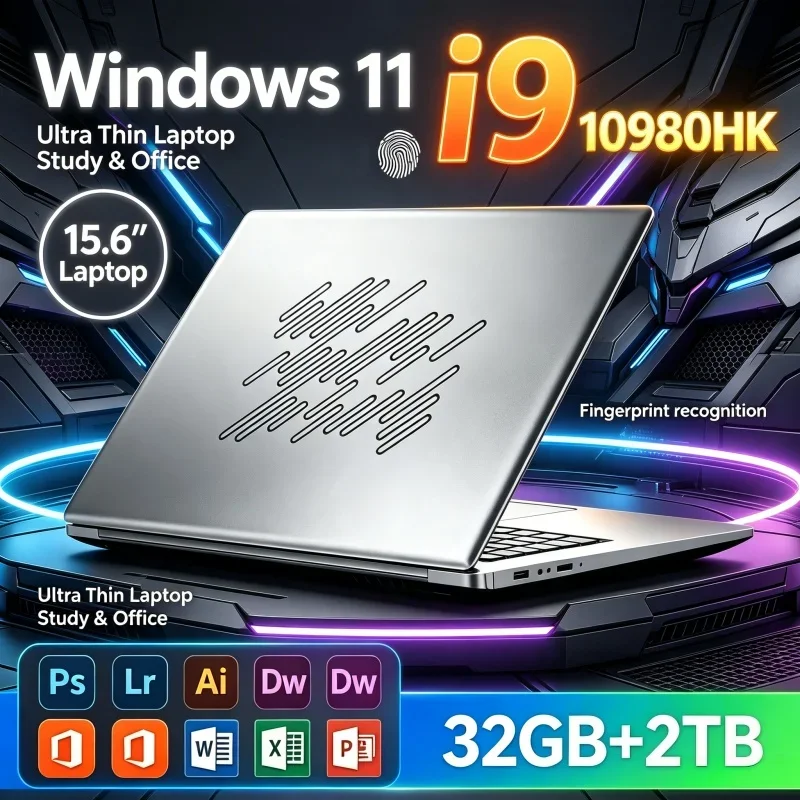 New 15.6 Inch Notebook PC Intel I9-10980HK Processor 32GB RAM Optional 1TB 2TB SSD Win11 1080P FHD Ultra Slim Laptop For Office