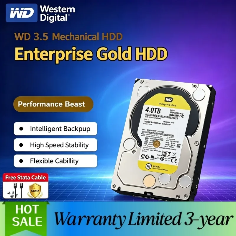 Western Digital Gold 3.5 Inch Enterprise HDD 4TB Mechanical Hard Disk Drive For PC Surveillance Camera NAS Storage Server