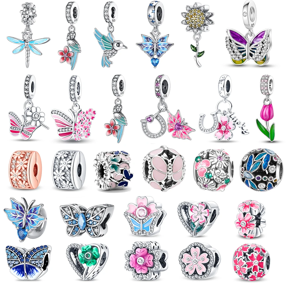 Fashion 925 Silver Colorful Butterfly Dragonfly Hummingbird Spring Series Charms Beads Fit Pandora 925 Original Bracelet Jewelry