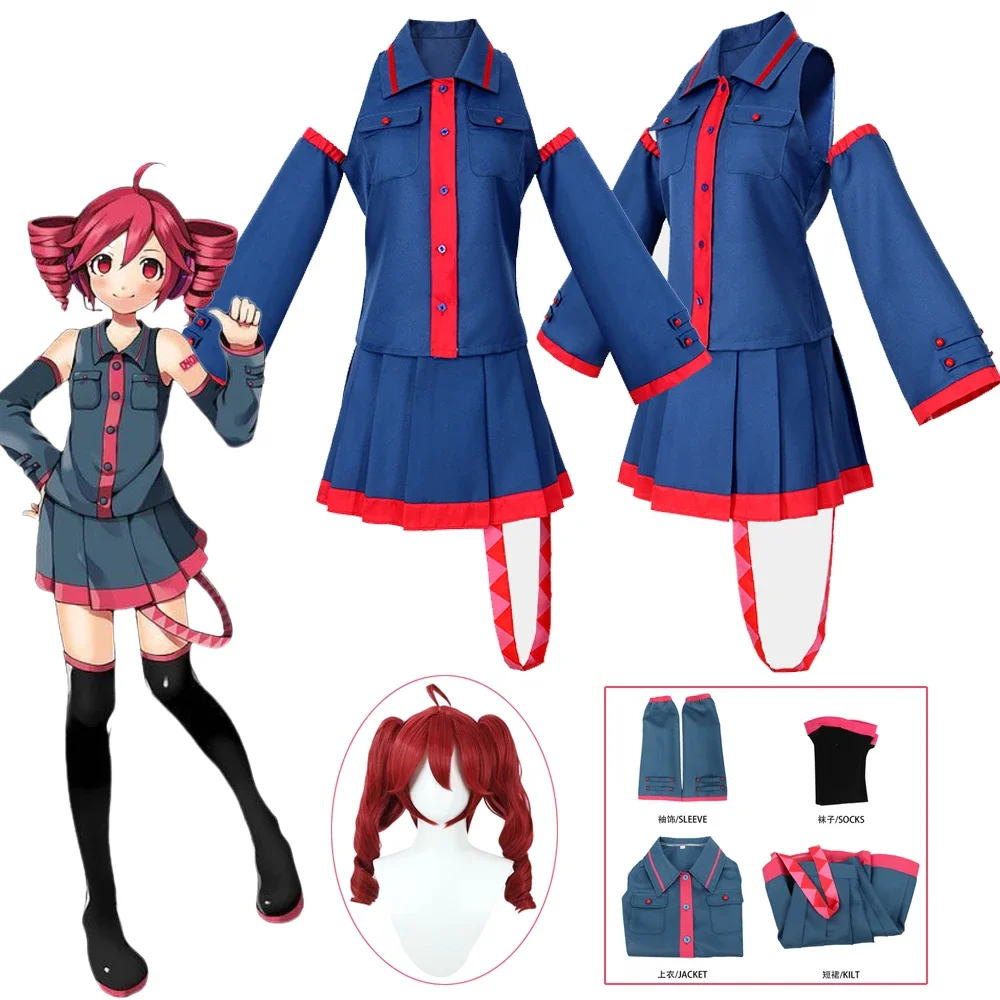 

Anime Mikuu Kasane Teto Cosplay Costume Wig Women Girl JK Uniform Blue Pinkling Dress Game Cosplay Halloween Costume Suit
