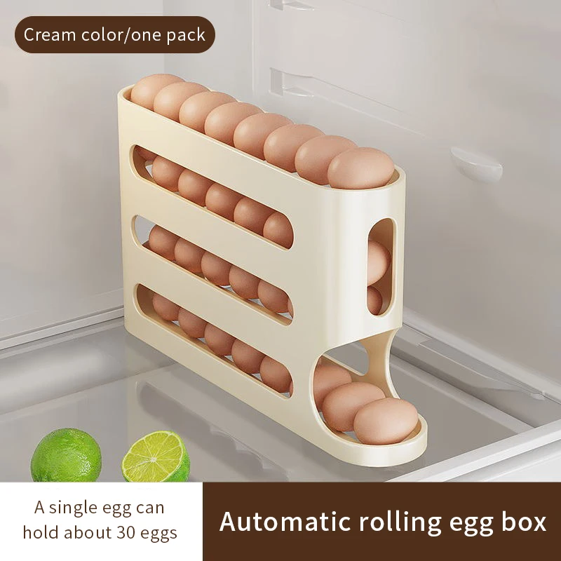 4 Layers Automatic Rolling Egg Holder Rack Fridge Egg Storage Box Container Kitchen Refrigerator Egg Dispenser Fridge Organizer