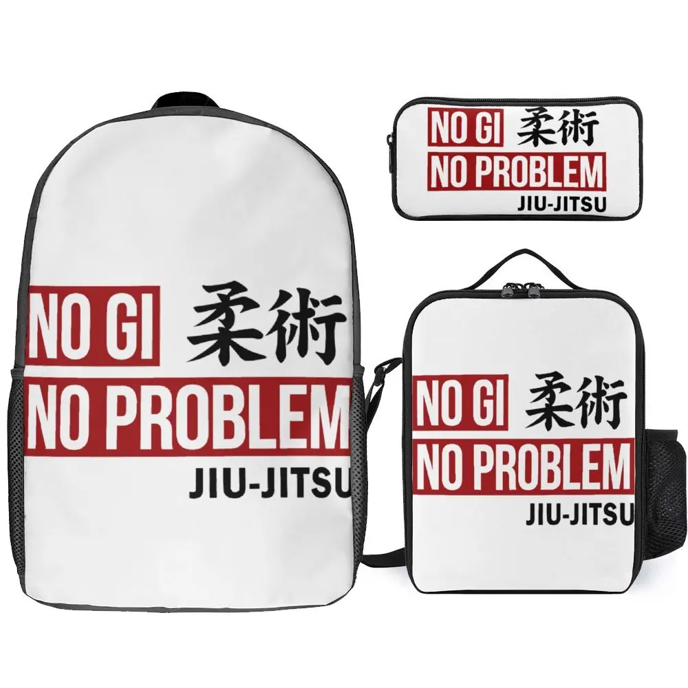 

Jiu Jitsu No Gi No Problem Essential T S 3 in 1 Set 17 Inch Backpack Lunch Bag Pen Bag Firm Rucksack Snug Picnics Vintage