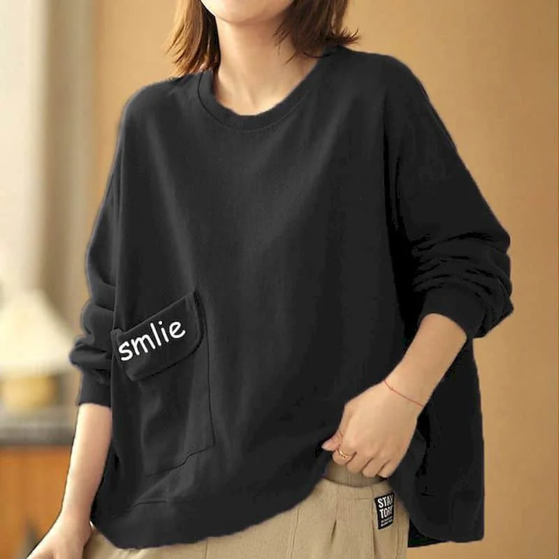 Printed Pullovers for Women Harajuku Retro Oversized T-shirts Casual Korean Style Long Sleeve O-neck Streetwear Women Clothes