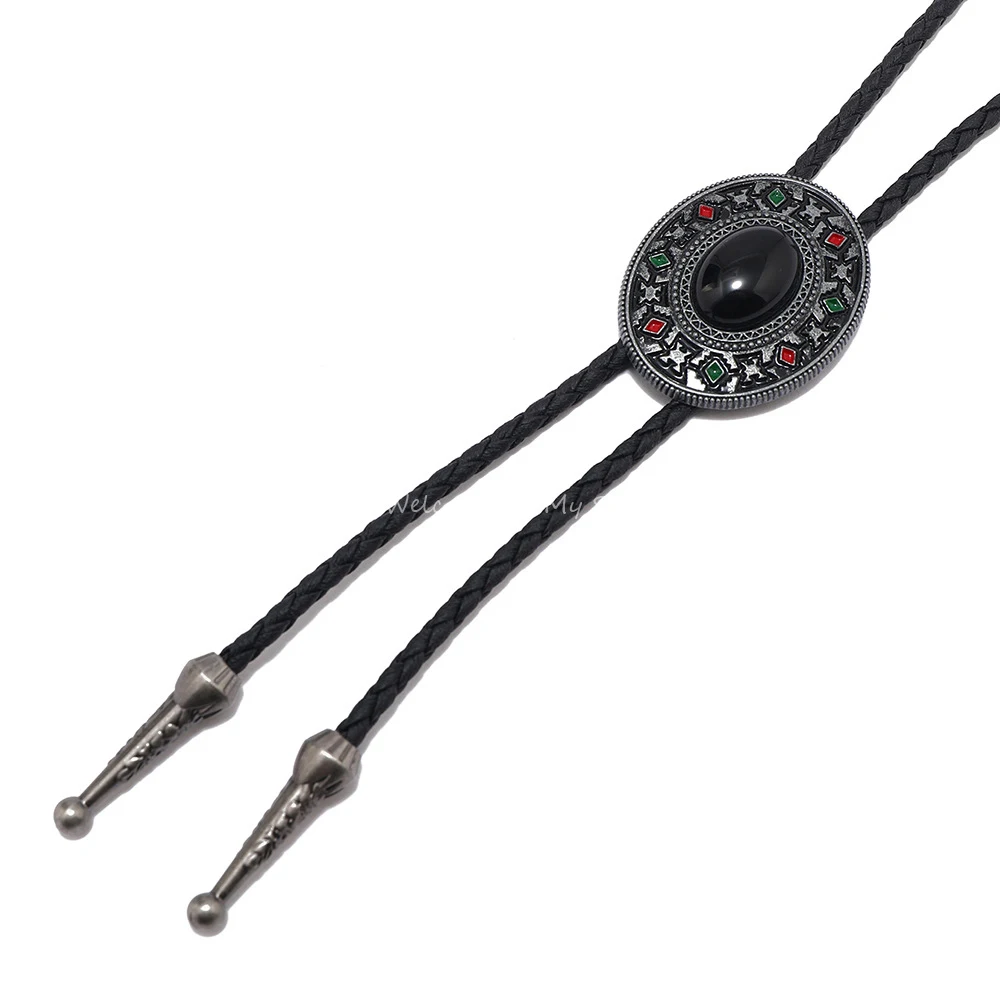 Men's Trendy Bolo Tie Retro Necktie Agate Gem Bolo Tie Retro Shirt Accessories Gifts Chain Bolo Collar Rope Leather Necklace Tie