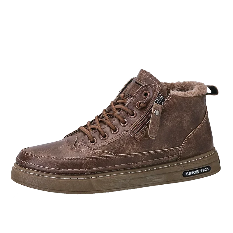 Bota de tornozelo de couro alta masculina, tênis masculino, sapatos de algodão, negócios, casual, ao ar livre, inverno, moda, novo