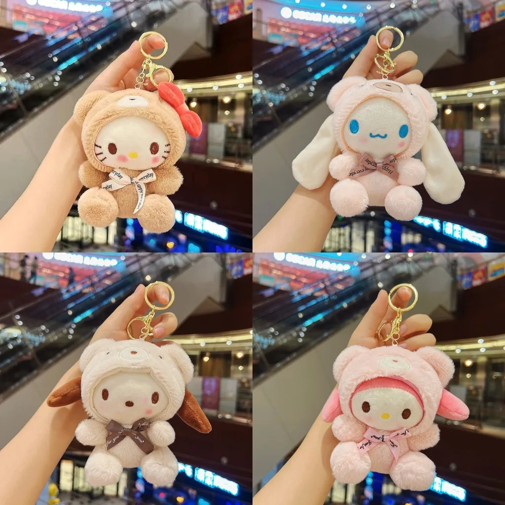 

Sanrio Kitty Plush Keychain Cute Melody Figures Doll Keyring Backpack Pendant Toy Key Chains Ornaments Birthday Gifts for Kids