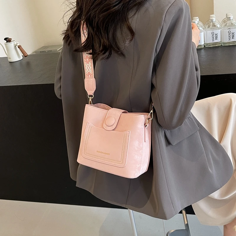 Fashion Pu Leather Bags for Women Trend 2024 Casual Solid Color Crossbody Bucket Bag Lady High Quality Luxury Designer Handbags