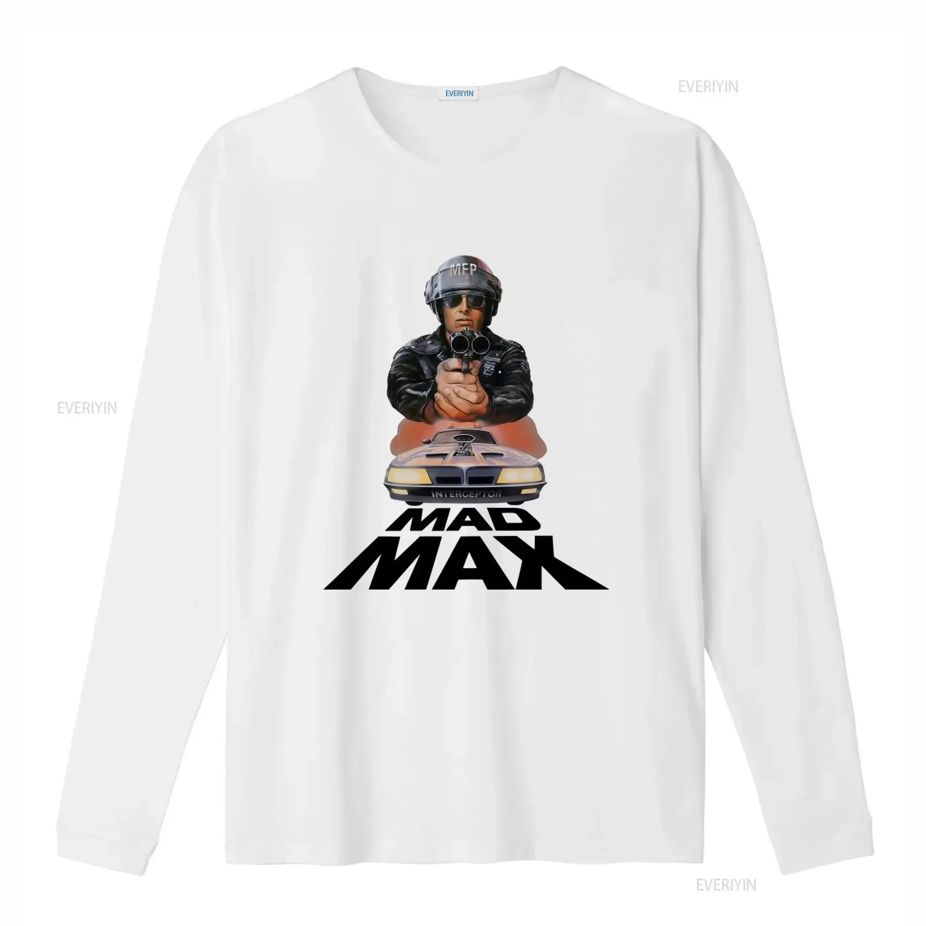 Mad Max Action Movie 79 Cult Film Funny T Shirt MFP Helmeted Character Aiming Gun with Interceptor Car Print vintage Washed