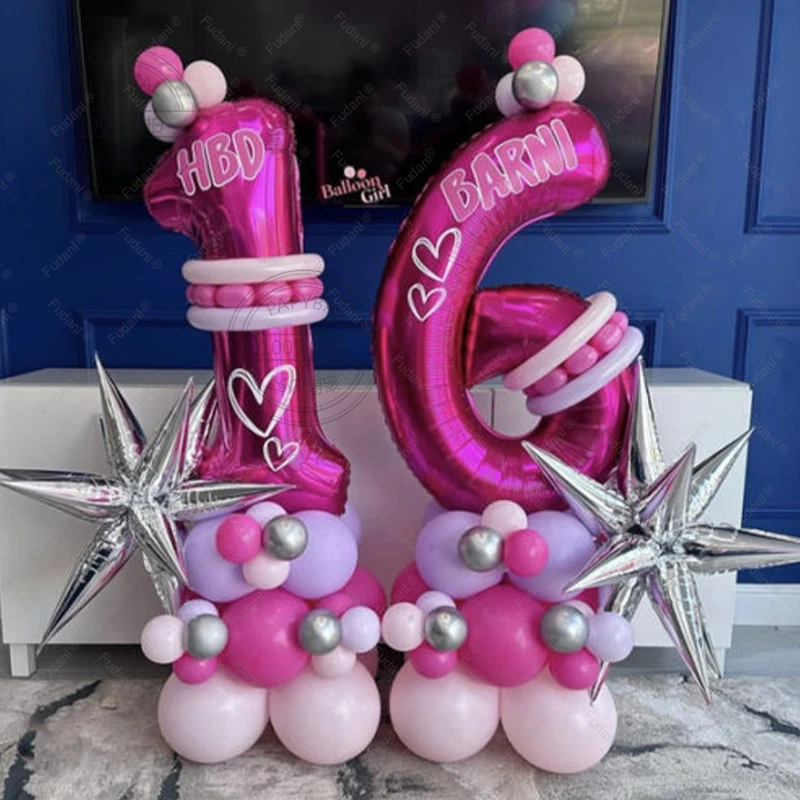 81-teiliges Ballonset in Rosenrot zum Geburtstag mit Folienballons 1-9 für Erwachsene, festliche Partydekorationen, Zubehör 2026