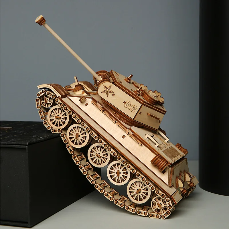 OUZEY Puzzle 3D in legno, kit di costruzione di un carro armato, blocchi di legno fai da te, ornamento meccanico, decorazione da scrivania, regalo per ragazzo
