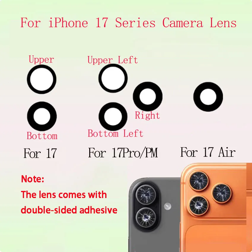 2pcs / Lot All New Camera Lens For iPhone 17 Pro Max Air Comes with double-sided Adhesive Sticker Repair Parts