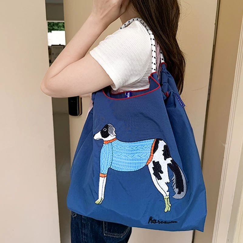 Women's Embroidered Shopping Bags Oxford Cartoon Dogs Handbag High-capacity Bag Lady Canvas Bag Shoulder Bag