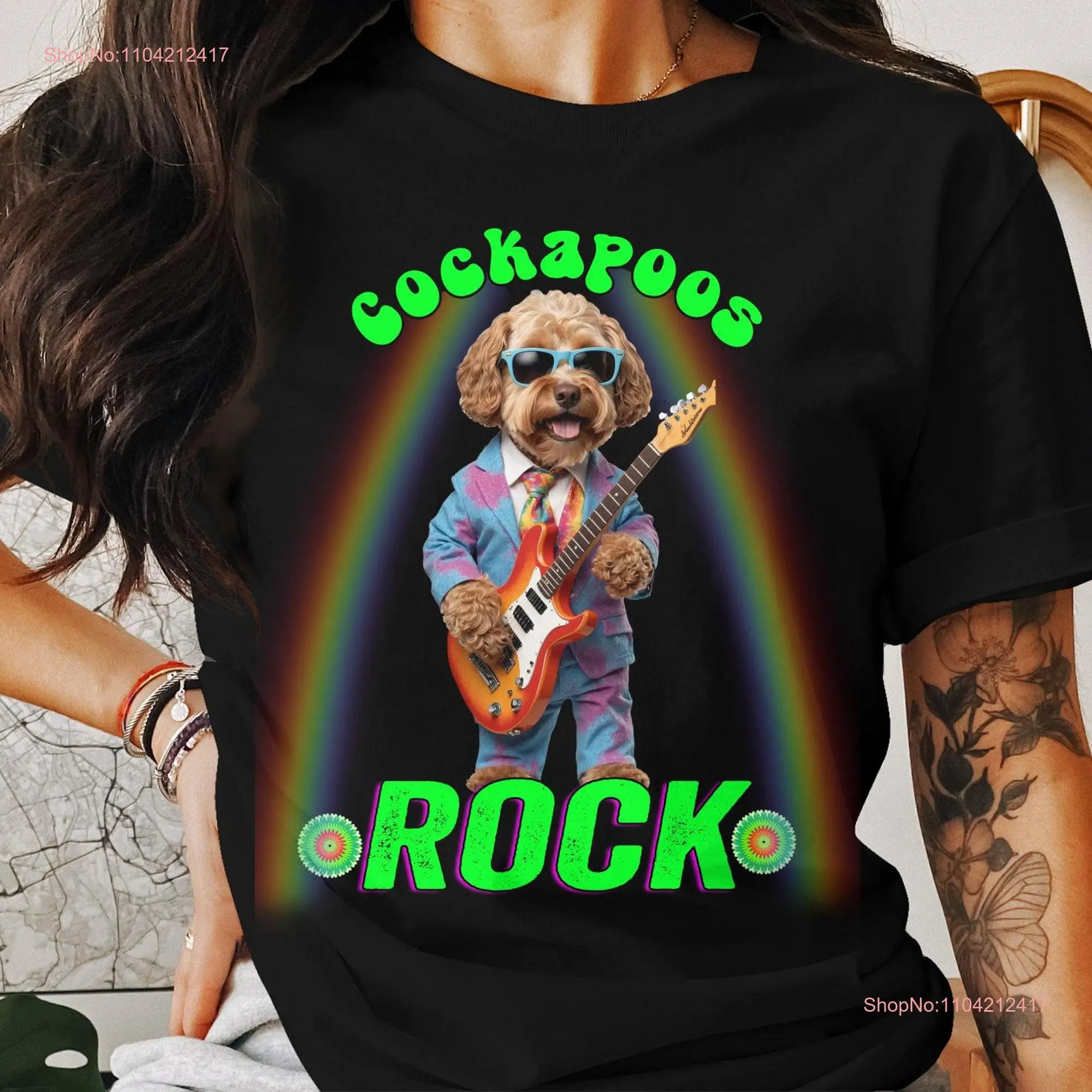 Cockapoo Guitar Player T Shirt Cool Dog Musician Rock 'N' Roll Pup Funny Lover Unique Pet Top long or short sleeves