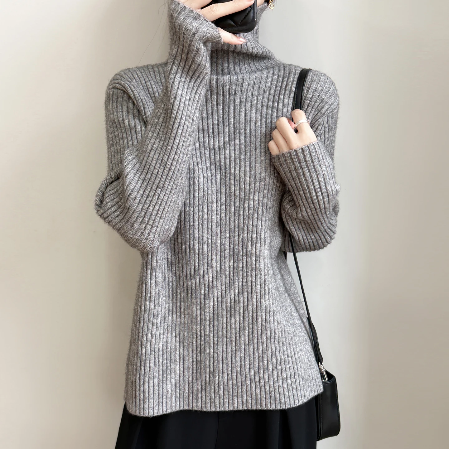 

Зимний утолщенный пуловер в полоску, женский вязаный свитер из мериносовой шерсти, водолазка с длинными рукавами, теплый топ высокого качества