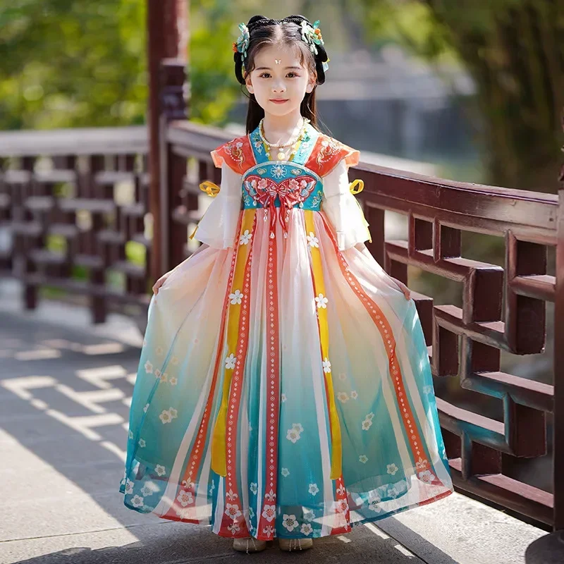 Traje Tang tradicional para niñas, disfraz de Hada, bordado de mariposa, Hanfu, fotografía de estilo chino, vestido de Cosplay