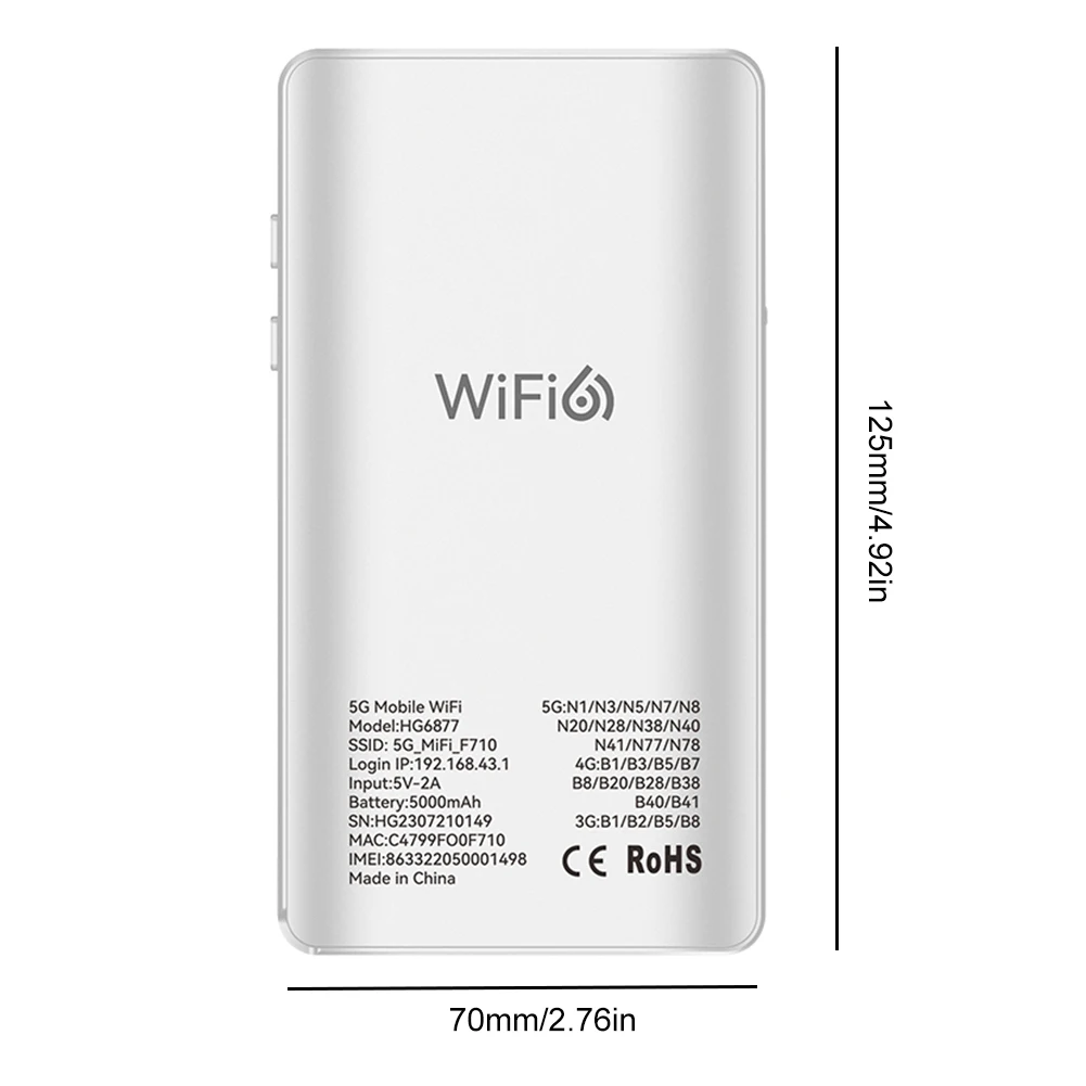 5G Wifi Wireless Router 1201Mbps Lte Portable Wifi Hotspot 5G Mifi Unlock Type-c Fast Charge 5000 mAh Battery With SIM Card Slot