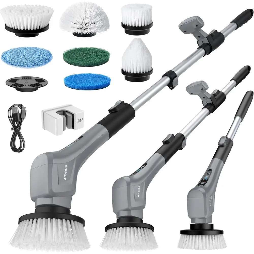 

Multi-Surface Power Scrubber with 7 Replaceable Brushes for Deep Cleaning in Bathrooms and Kitchens