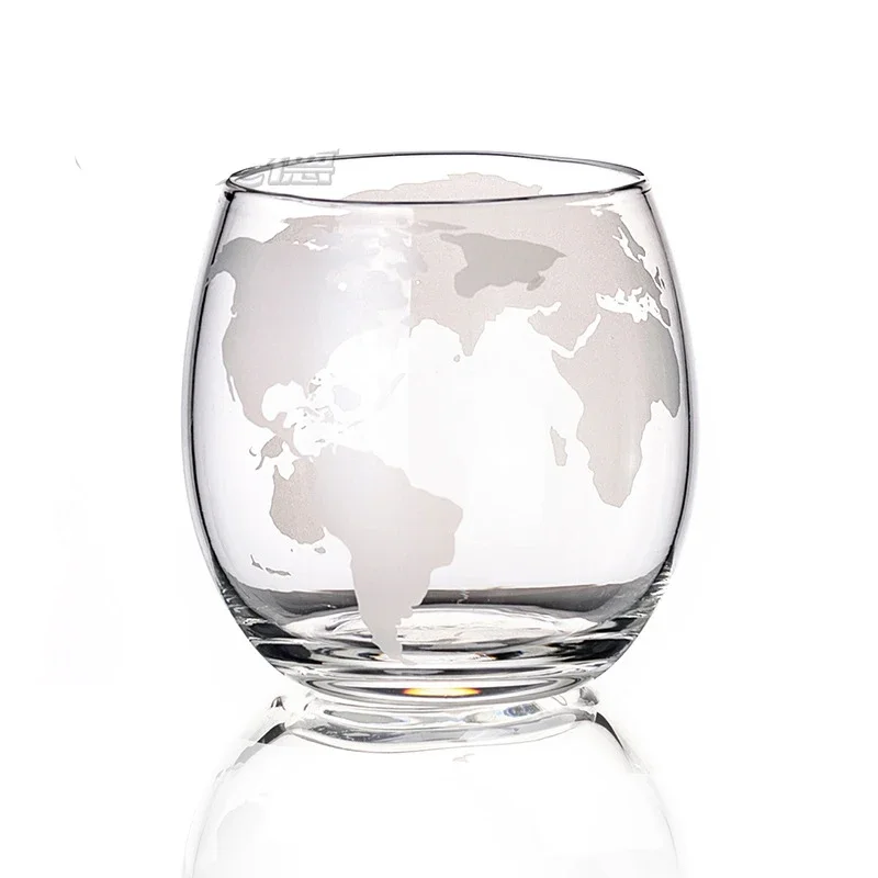 4 Pcs Set Round shaped map print Old Fashioned Cocktail Glass 300ML whiskey glass cup High Borosilicate Glass Tumbler Cup