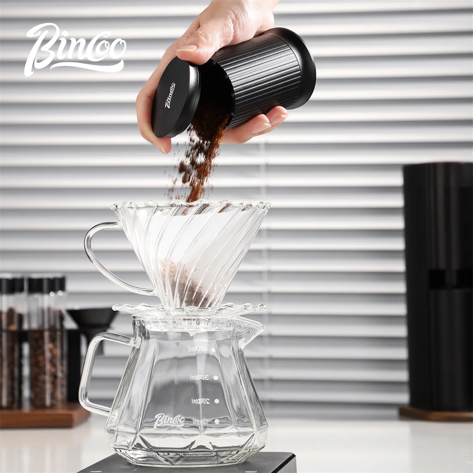 Bincoo سبائك الألومنيوم مسحوق القهوة مفرشة مع خمسة مسحوق المغربل شبكة شاكر منفضة مسحوق غربال المهنية المنزل باريستا