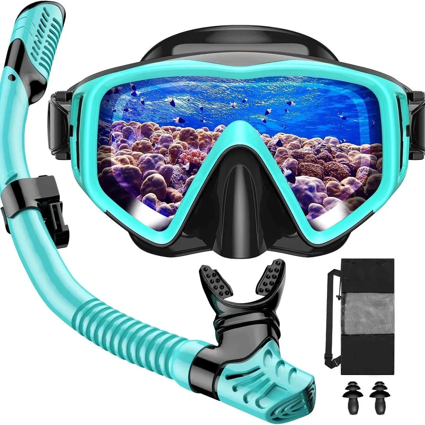 

Adult snorkeling set, tempered glass diving goggles, silicone breathing tube set, adult full dry breathing tube.