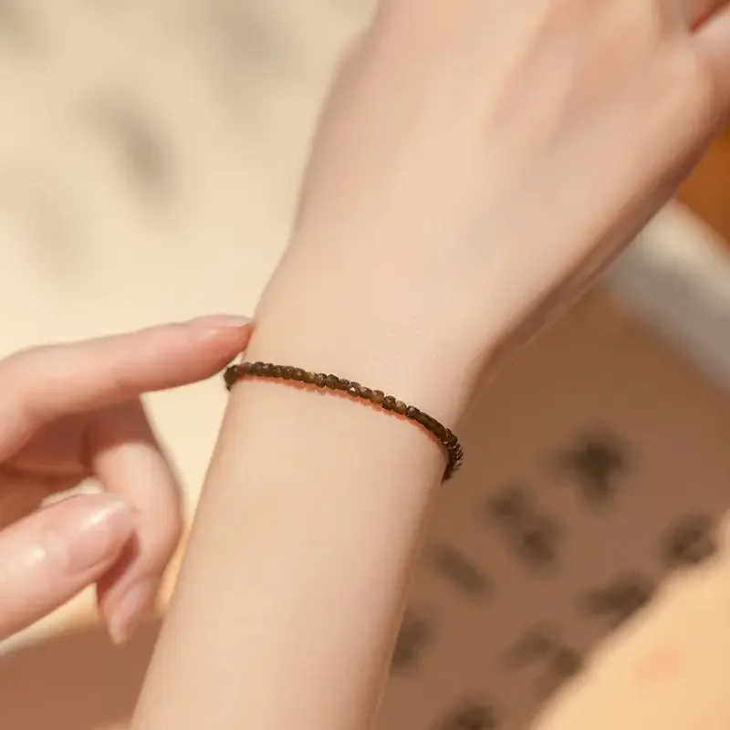 Lucky Ultra-fine 2mm Gold Obsidian Bracelet Female 14k Good Plating Lucky Beads Ultra-fine Summer Design Sense Niche Ins Gifts view 3