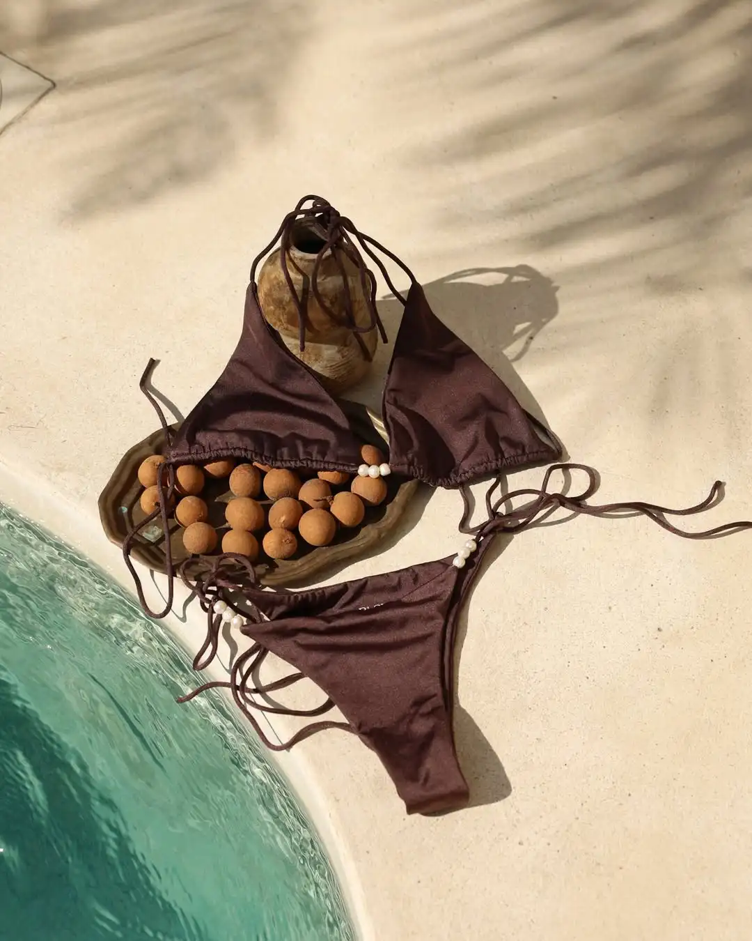 

Triangular Lace-up Biquini Women Bathing Suit Lady With Pearl Bikini Low Waist Swimwear Fashion Mujer Swimsuit Female Beachwear