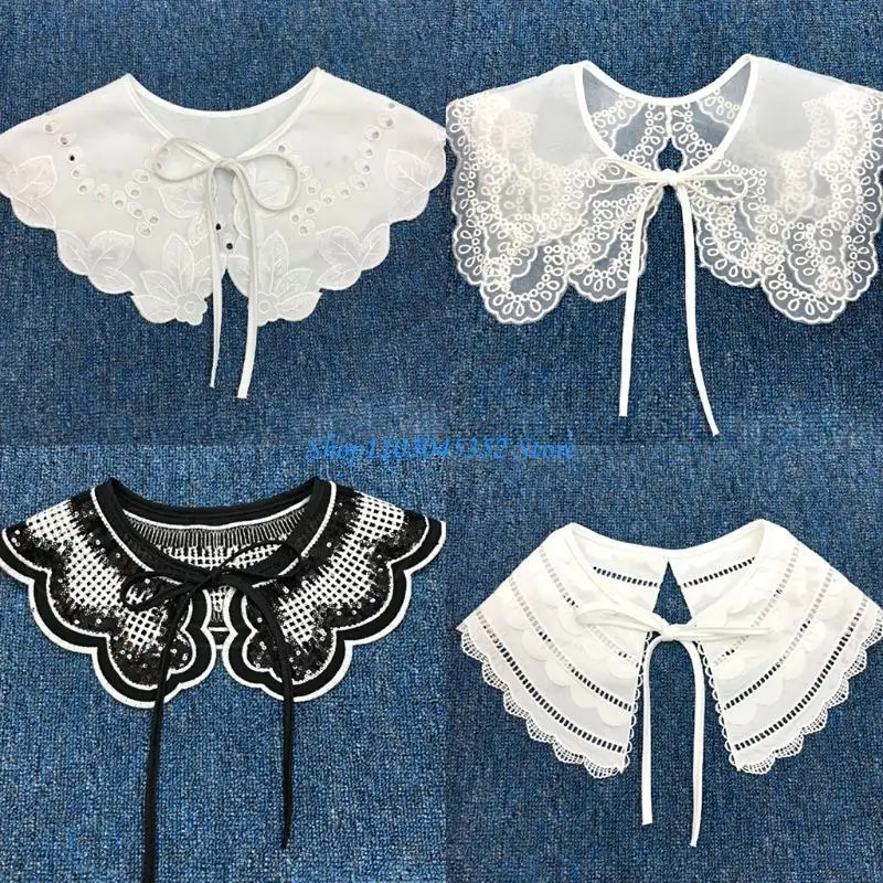 Media camisa desmontable cuello falso cuello bordado Ruff Dickey Mini collar capa