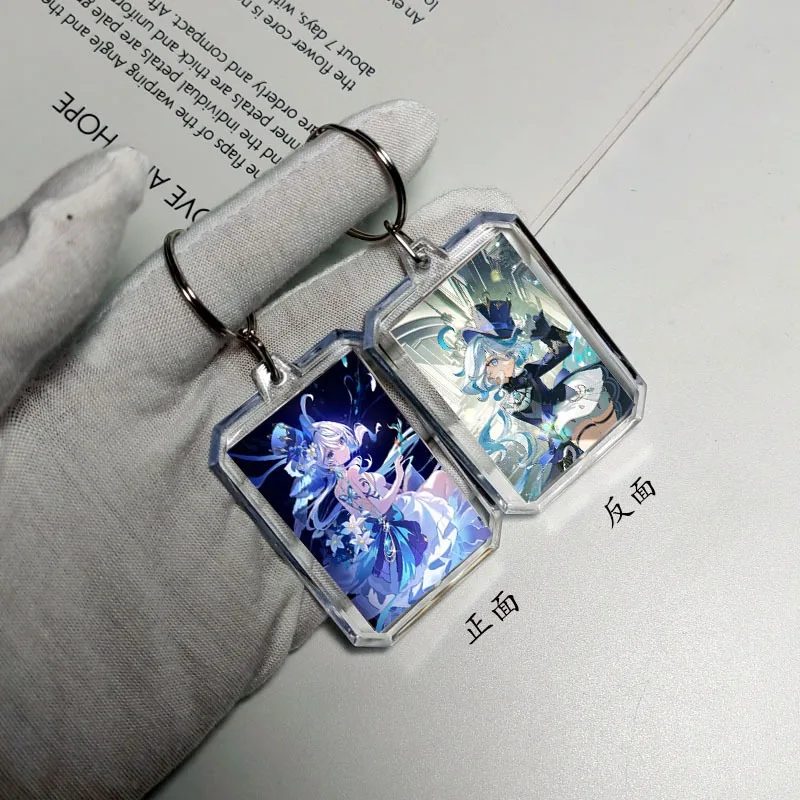 Genshin Impact Furina de Fontaine Kawaii мультяшный узор двусторонний брелок аниме товары небольшой подарок