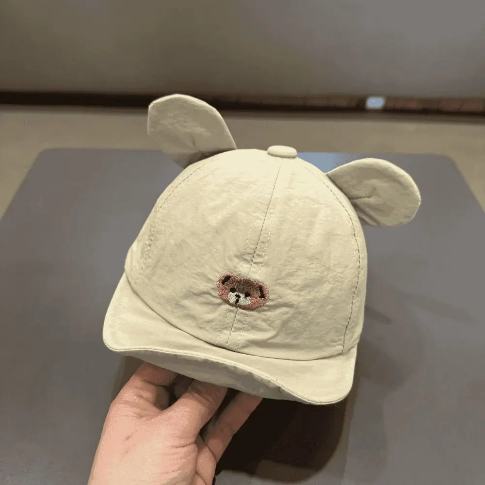 Kawaii Little Bear Embroidery Baseball Hat Quick Drying Soft Brim Sun Hat Ears Decoration Thin Breathable Sunshade Hat Summer