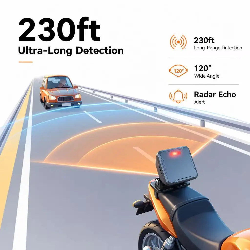 IP69 Waterproof 77GHz Motorcycle BSD System 200-Foot Range Blind Spot Radar Lane Change Assist Safety Kit Universal Fit