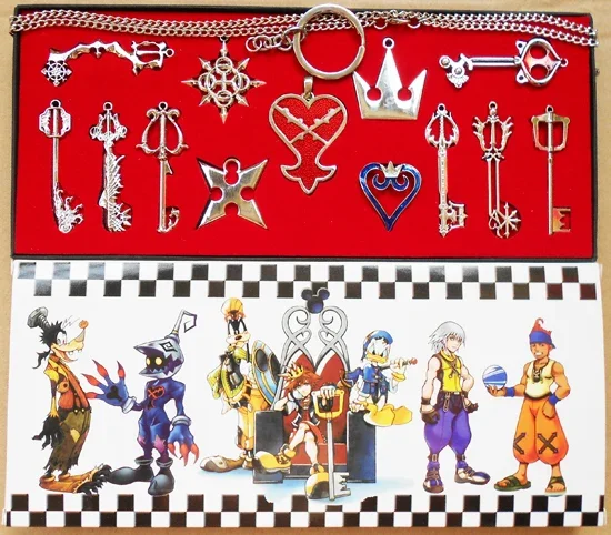 Kingdom Hearts 2 II Sora Metal Keyblade Keychain Pendant Necklace Weapons Cosplay Prop Collections Set Gift Box