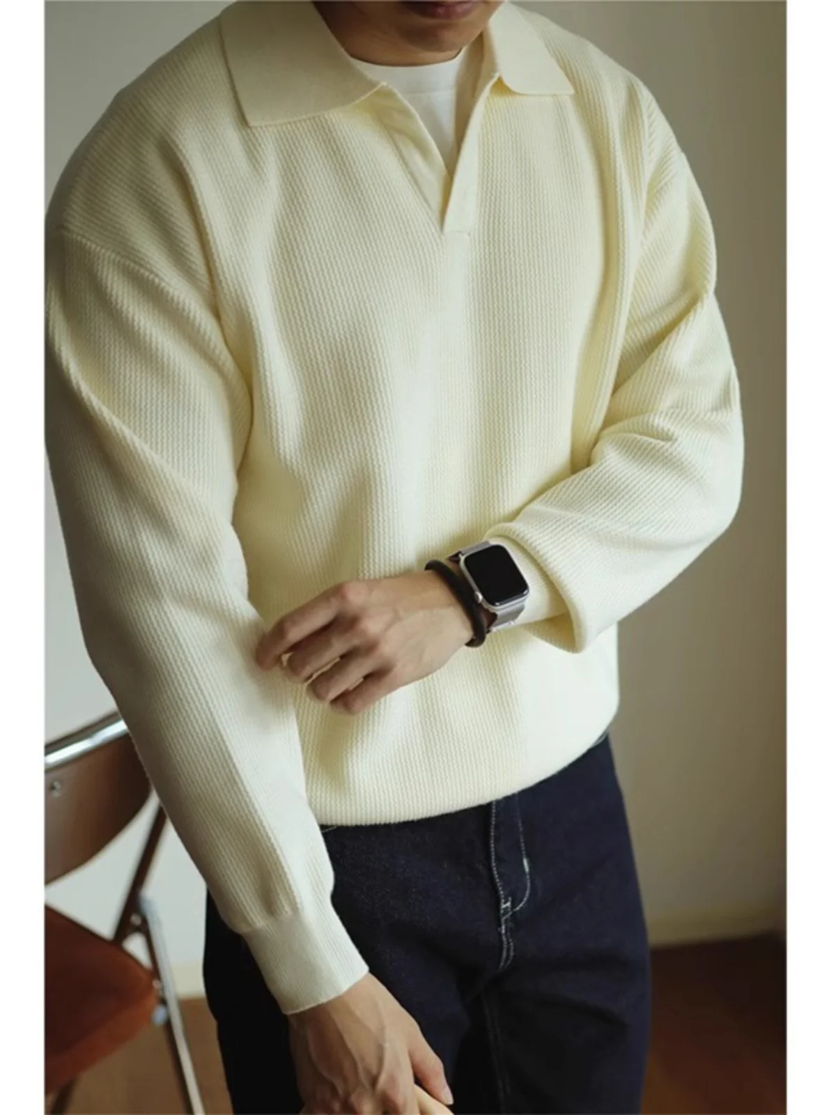 

Retro V-Ne Knitted Sweater Long Sve Men's Warmth Outerwear American Sle Autumn Winter Faion Casual Loose Fit