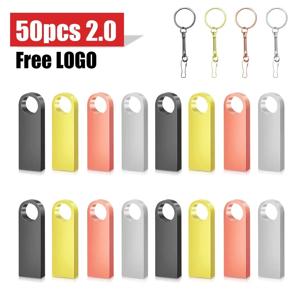 50PCS Free Custom LOGO USB Flash Drive 4GB 8GB 2.0 High Speed Pen Drive 16GB 32GB 64GB 128GB Pendrive metal usb sticks with key