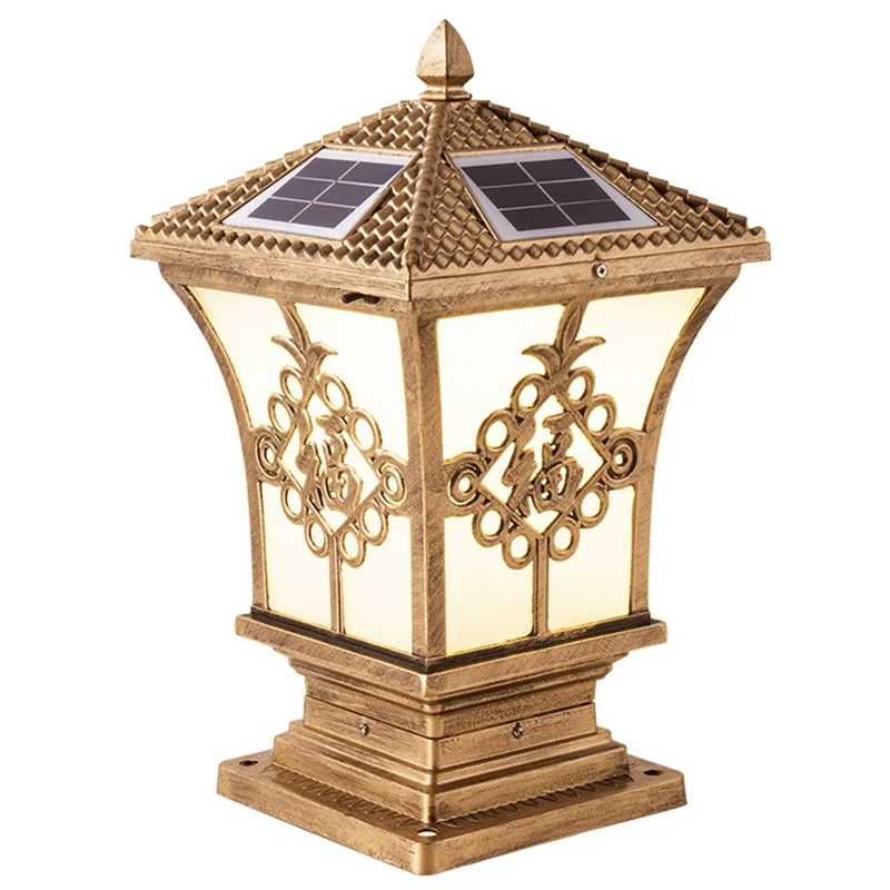 SOFEINA Solar Outdoor Classical Post Light Retro Waterproof Pillar LED Wall Lamp Fixtures for Home Garden