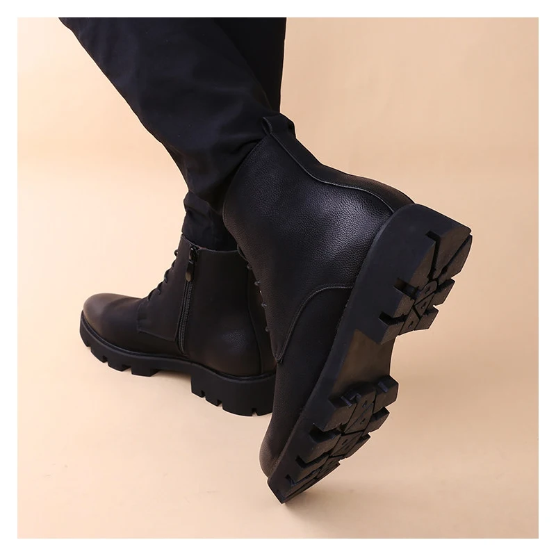 Korean designer mens leisure genuine leather boots black platform shoes vintage ankle boot autumn winter short botas masculinas