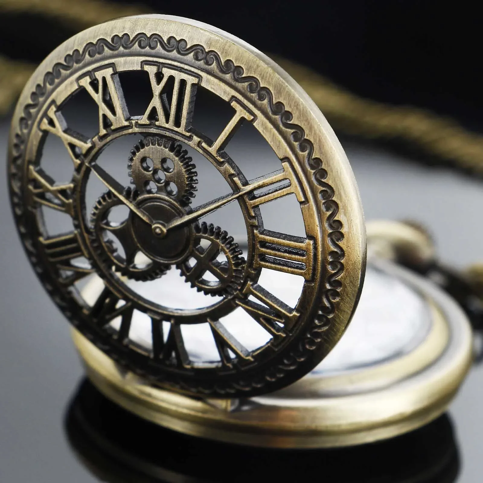 Steampunk النحاس خمر الجوف والعتاد ريترو كوارتز ساعة الجيب رجل خمر قلادة جيب فوب ساعة هدية رائعة