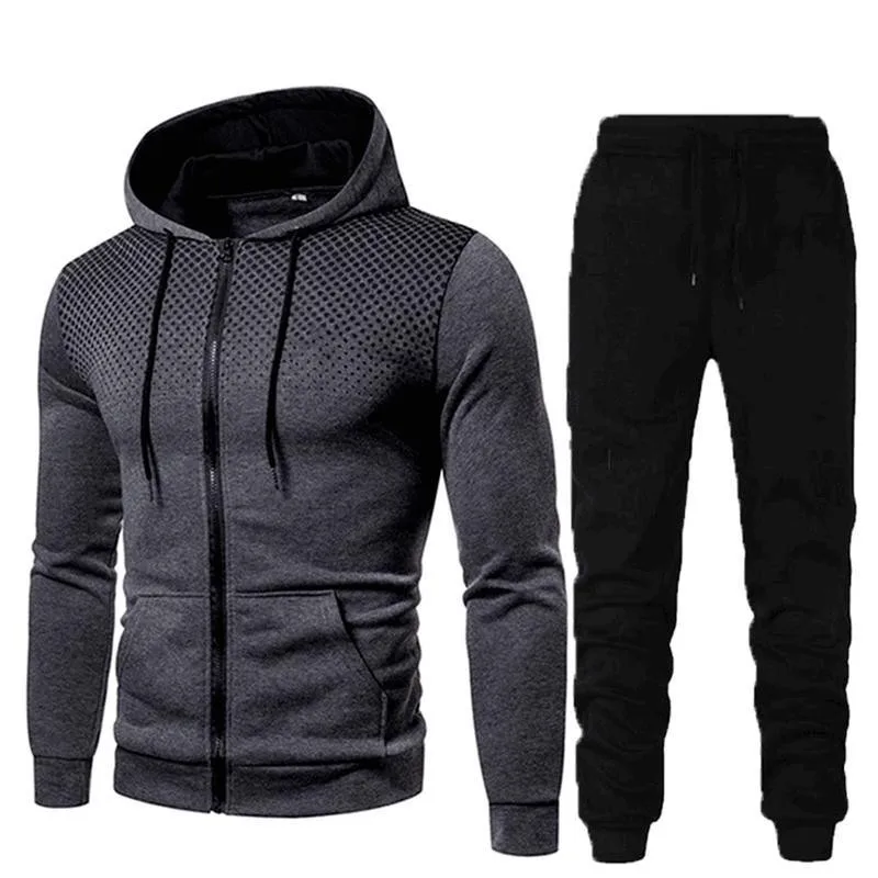 Men\'s Spring Autumn Trend Casual Suit Streetwear Gym Fitness Pullover Hooded Sets Sports Hoodies Male Tracksuit Cotton Clothes