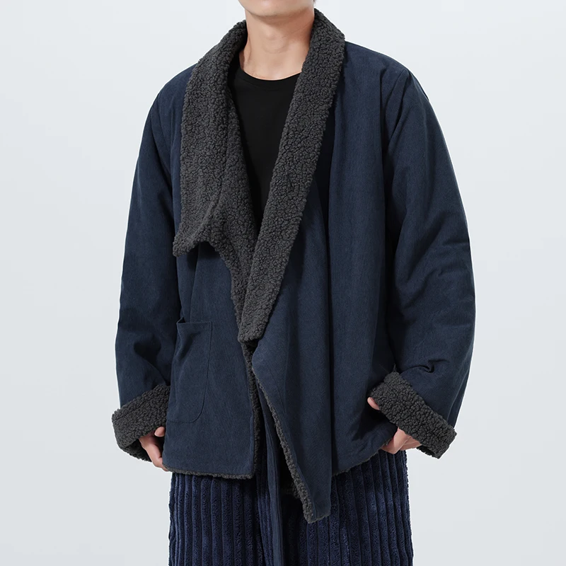 

New Winter Chinese Sle Men's ort Fce Lined Cotton Jaet Loose Fit Button up Casual Coat Thiened Long Sve Youth