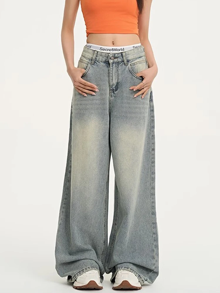 Mode rue rétro femme jean Y2K nouveau taille basse mince ample femmes jean décontracté chic américain pantalon à jambes larges femme