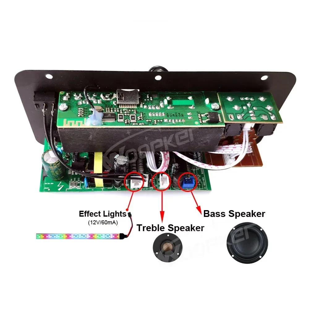 Woopker Leistungsverstärkerplatine D300/D10 Audio-Verstärkerplatine 600W Bluetooth 5.0 Dual-Mikrofone Unterstützt USB/TF/AUX/FM-Radio – Detail 8