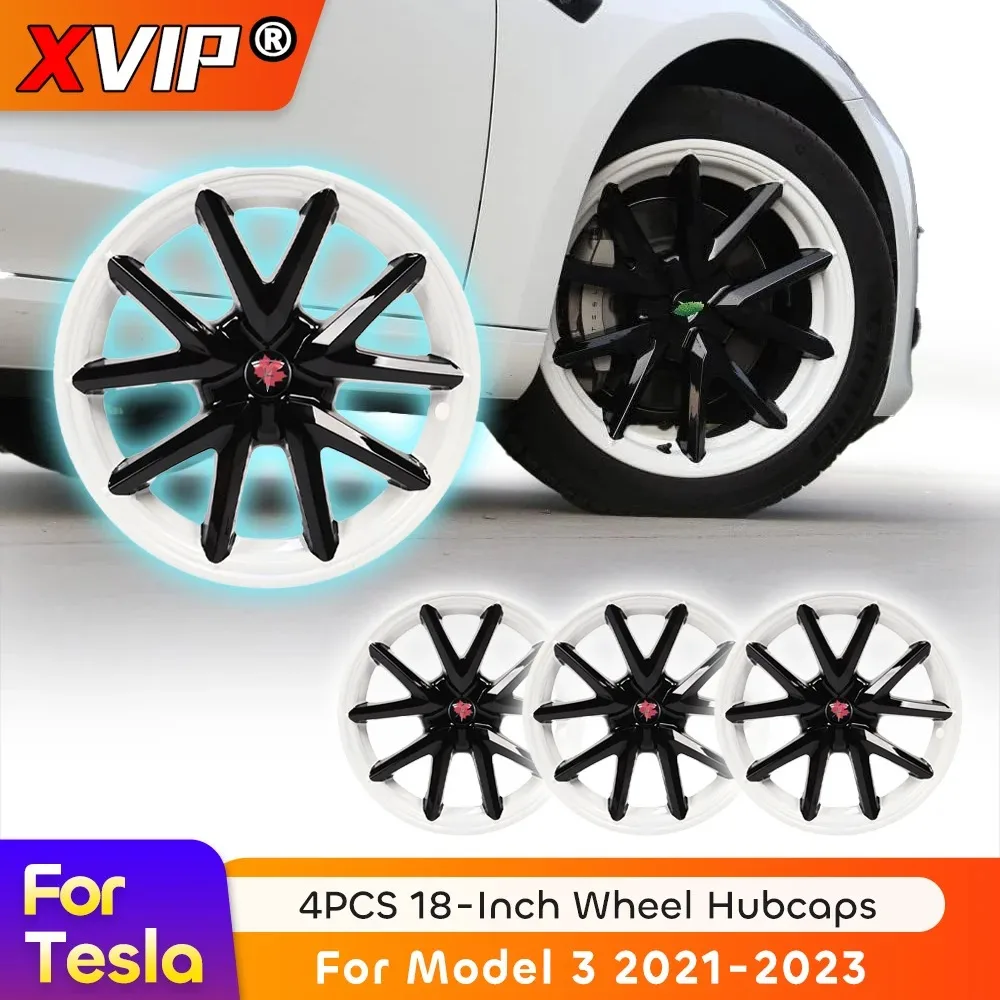 XVIP 4PCS HubCap For New Tesla Model 3 2021-2023 18 Inch Performance Wheel Cap Replacement Automobile Full Rim Cover Accessories