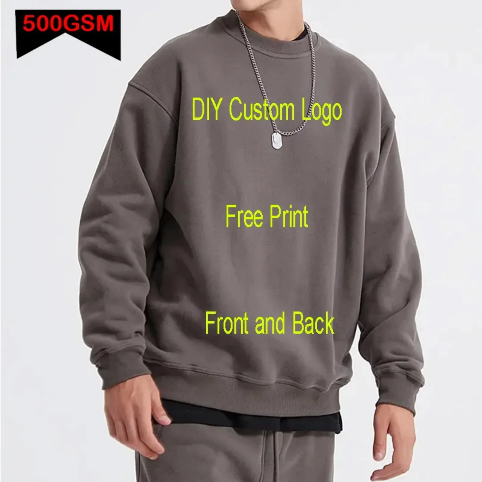 

500GSM Heavy Weight Custom Logo DIY Men's 100% Cotton Top Solid Color Sweatshirt Fleece Dropped Shoulders Pullover Hoodies