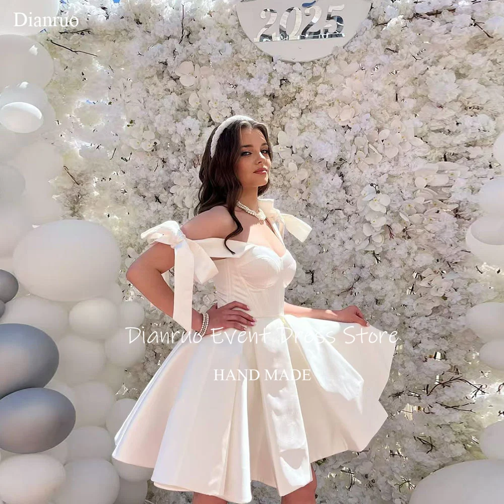 

Dianruo Romantic Mini A Line Homecoming Dresses Sweetheart Stain Party Gowns Off The Shoulder Bow Birthday Dresses Customized