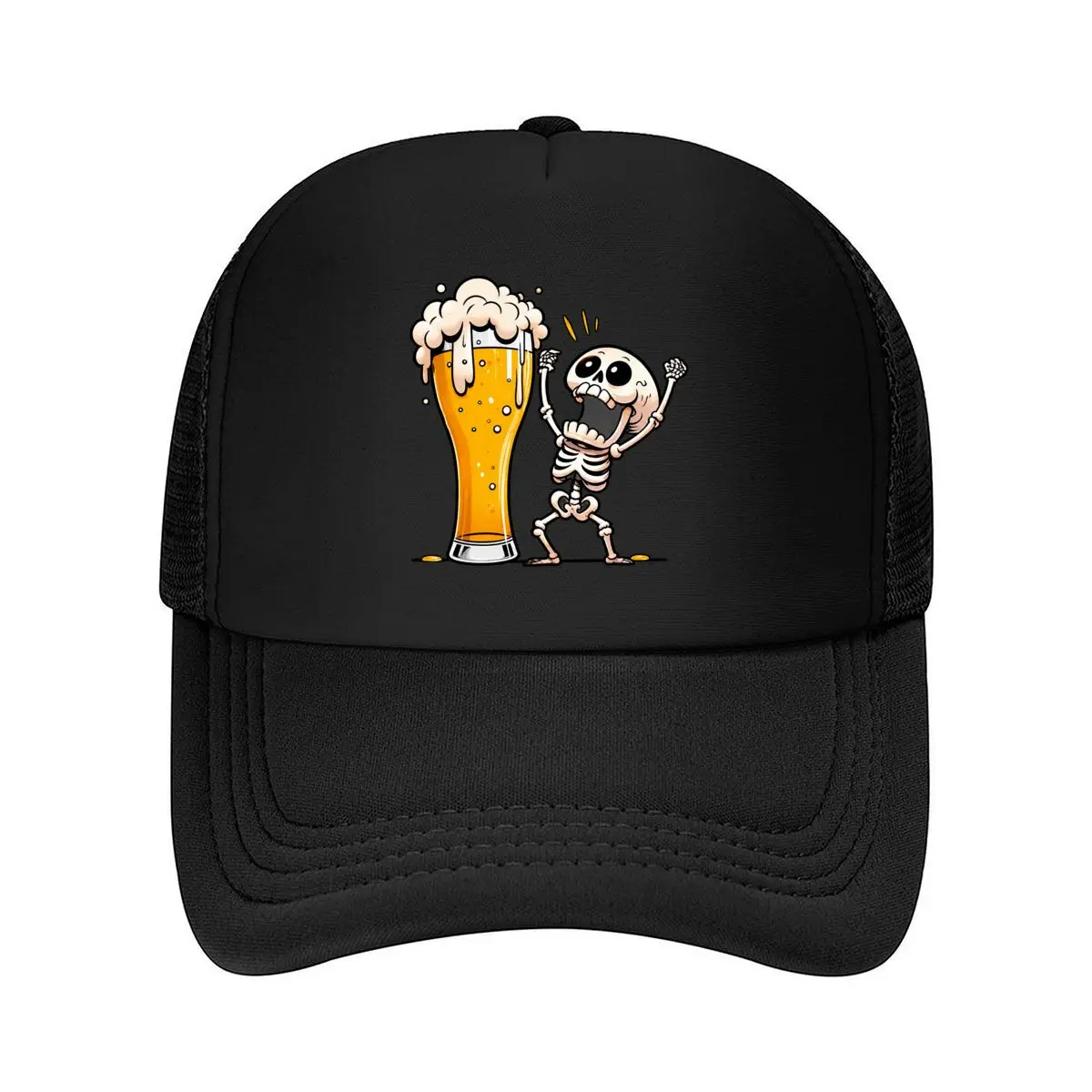 Beer Cheers Skeleton Halloween Illustration Mesh Baseball Cap Hip Hop