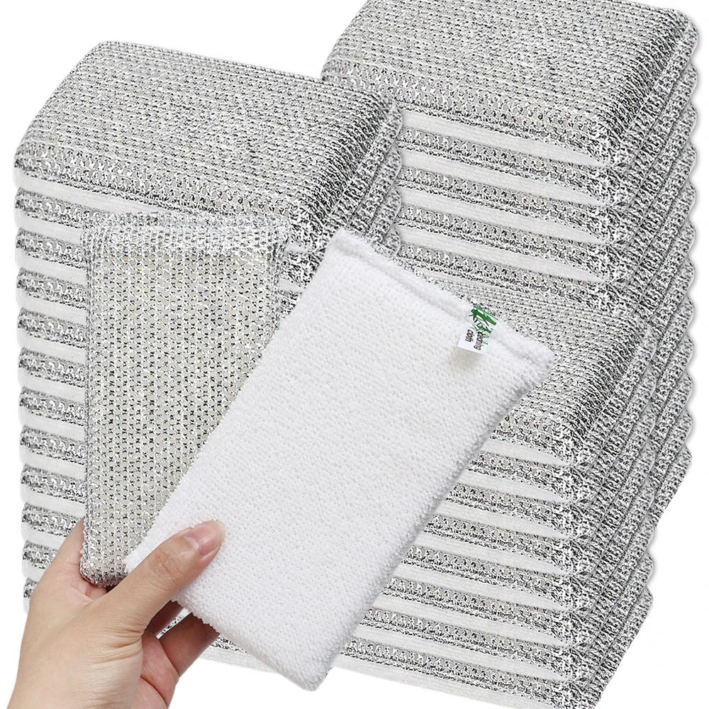 Double-Sided Sponge Silver Onion Cloth Home Kitchen Dishwashing Sponge Highly Absorbent Dish Pot Rust Stain Grease Cleaning Rag