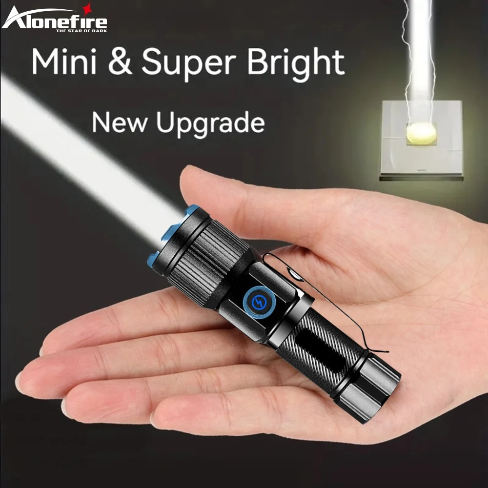 Zoom White Beam Light Long Distance Mini Flashlight Type-C Rechargeable Portable Pocket Torch Home Outdoor Hiking Camping X67