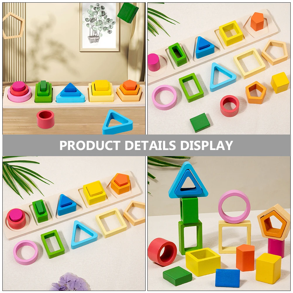 1 Set Wooden Geometric Shape Matching Puzzle Educational For Kids Toddlers Preschool Colorful Blocks Montessori Style Learning