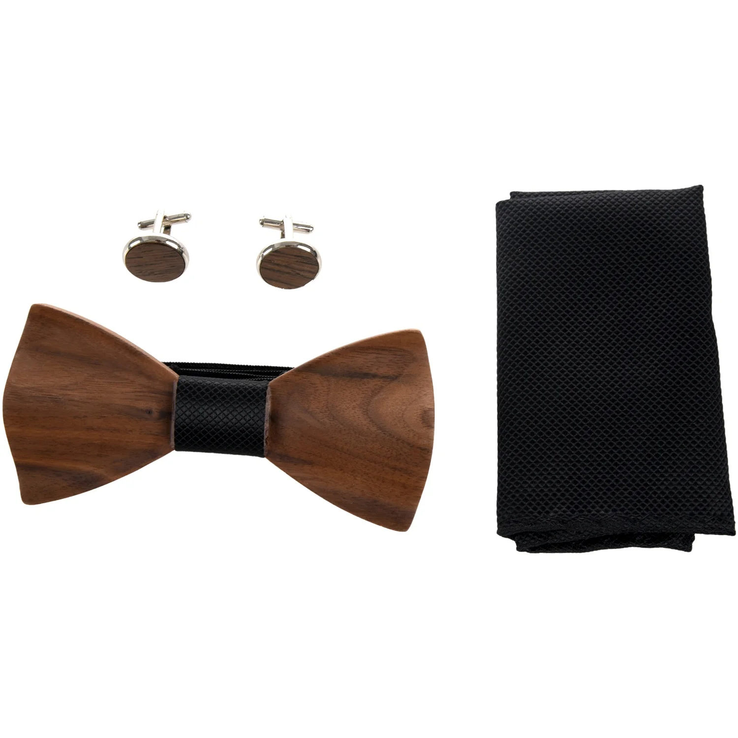 3D Wooden Tie Square Cufflinks Fashion Wooden Bow Tie Wedding Handmade Wooden Tie Set M162-106