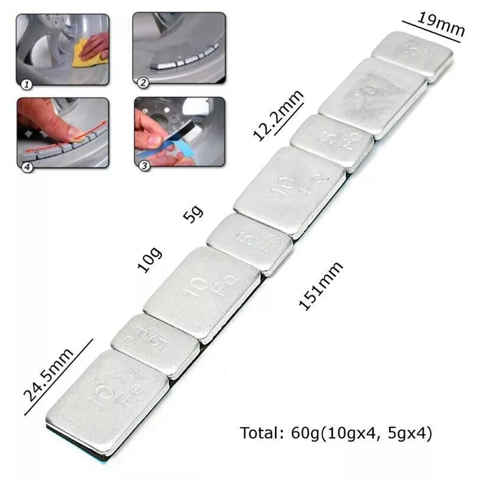 Strisce di peso per bilanciamento ruote adesive per bilanciamento ruote per auto Bastone senza piombo su 60 g di alta qualità